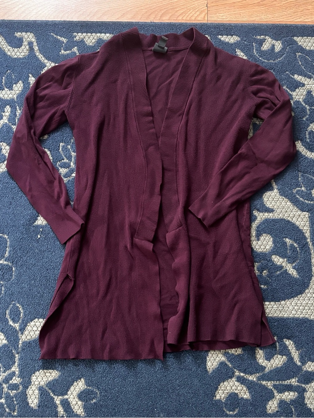Worthington Open-Front Long Sleeve Cardigan in Plum